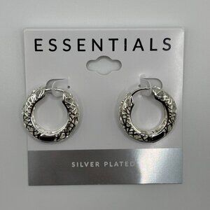 Essentials Women's Silver Plated Open Lace Hoop Earrings